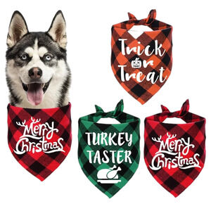 Holiday - Plaid Dog Bandanas Featuring Various Festive Designs For Pets Set Of 3